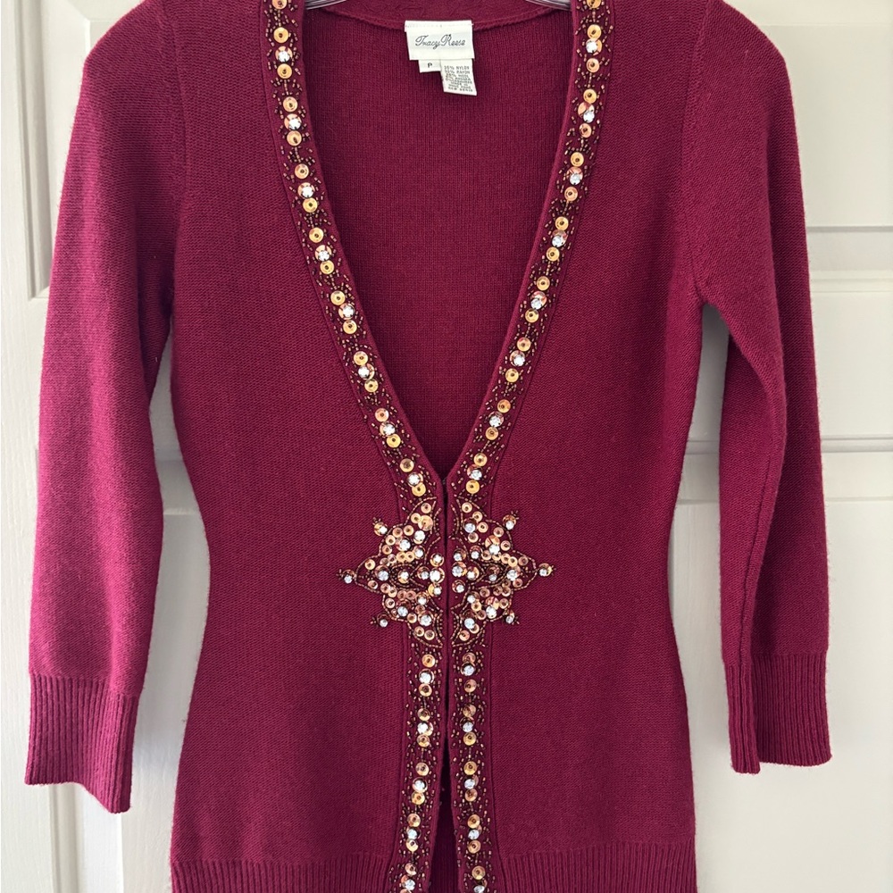 Tracy Reese Burgundy Cardigan with Embellishments